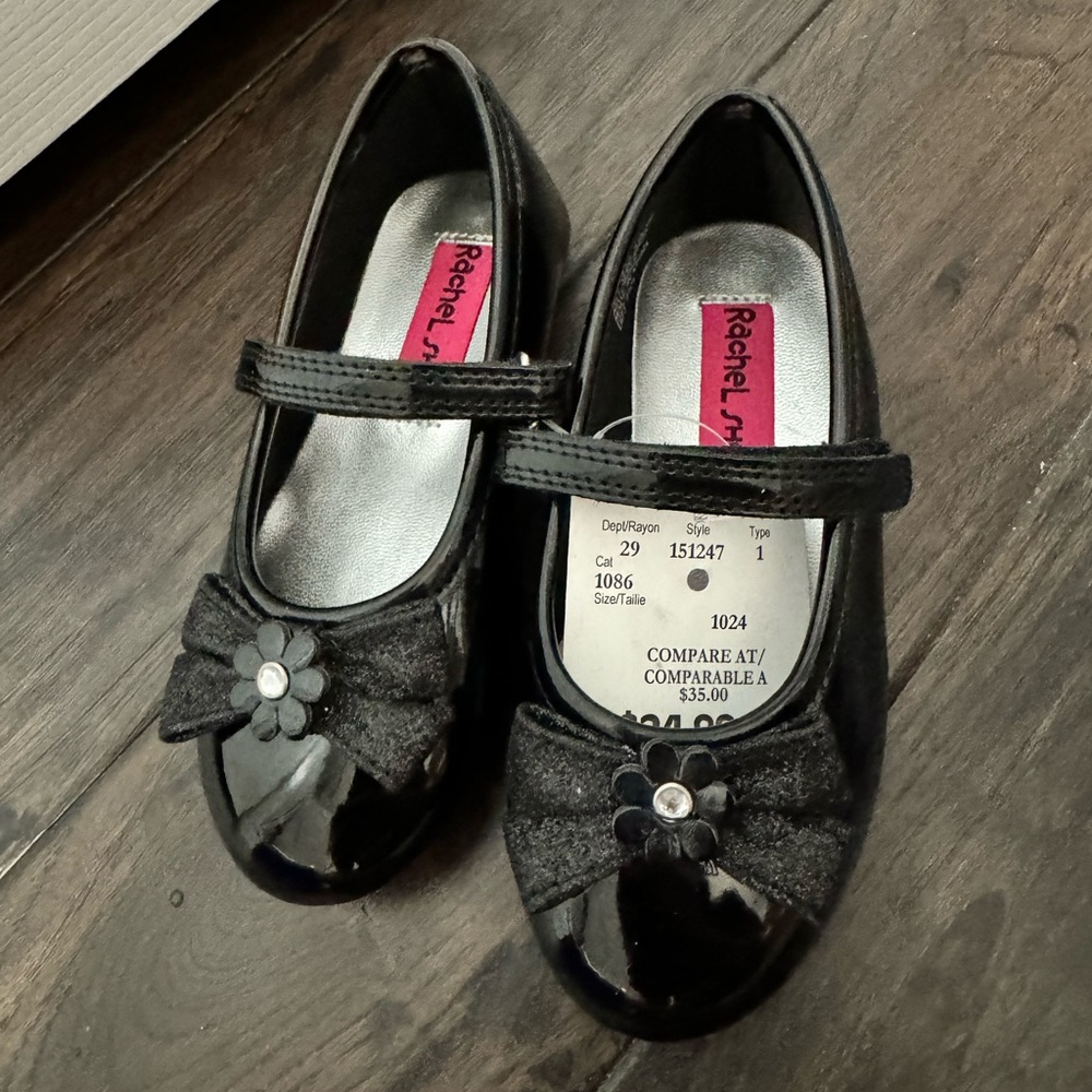 Rachel Black Patent Dress Shoes with Rhinestone Accent